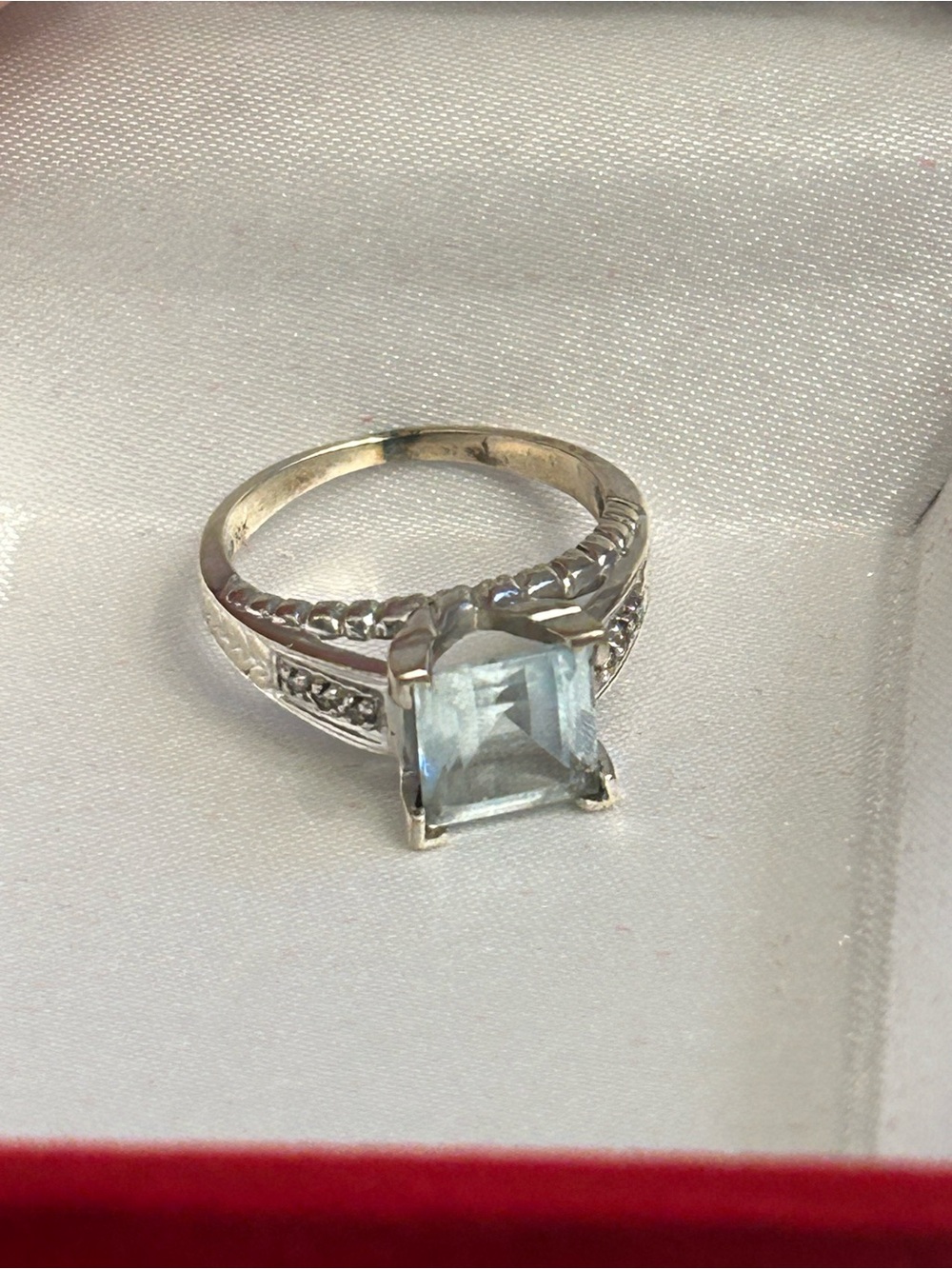 10k white gold Aquamarine Square-Cut Ring